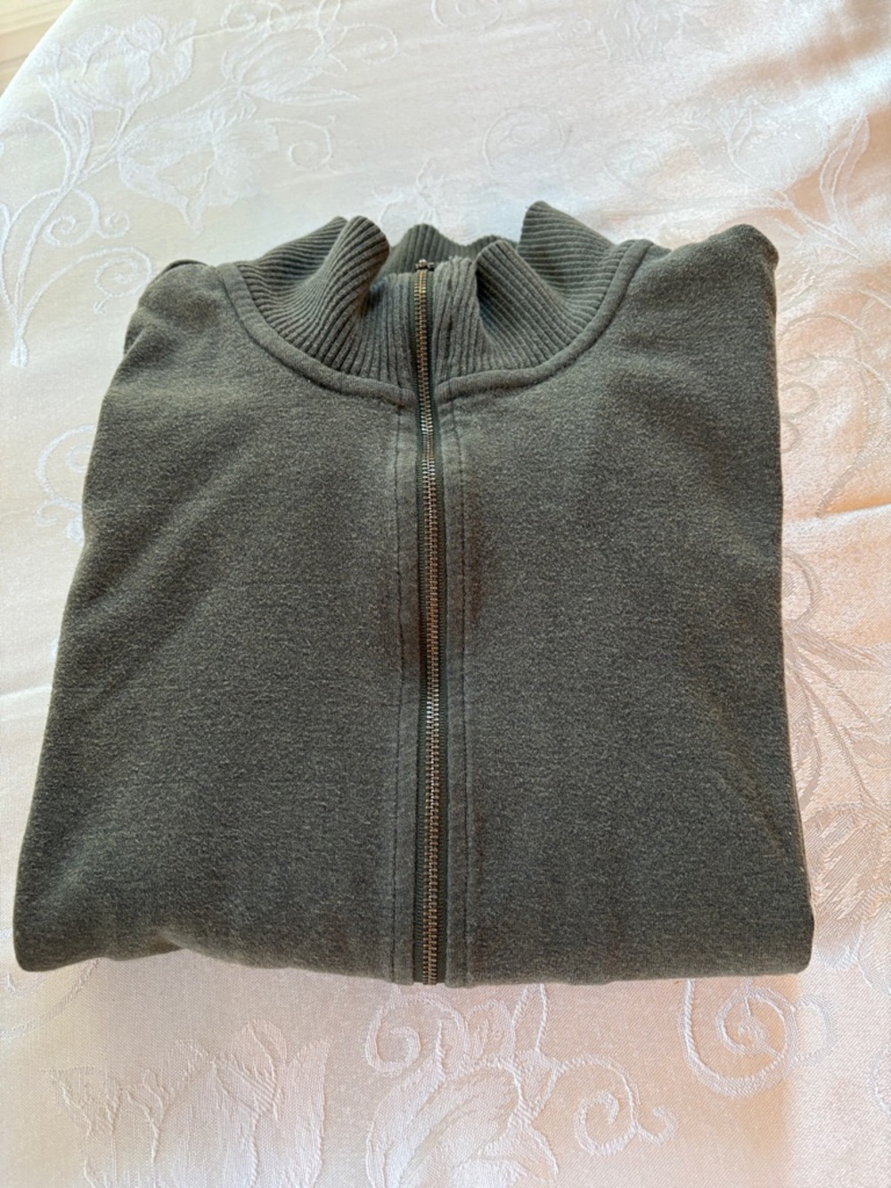 J. Crew Olive Green Full-Zip Rib Collar Sweatshirt
